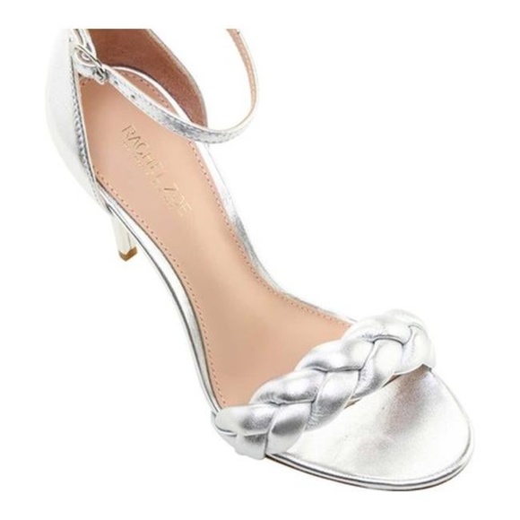 Rachel Zoe Ashton Silver Leather Stiletto Heel Pumps Ankle Strap open toe Sandal - Picture 15 of 16